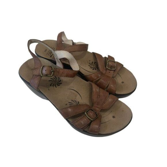 Abeo Bio Sistem Wedge Sandals Women SZ N6 Brown Leather Adjustable Buckle Strap - Picture 7 of 13